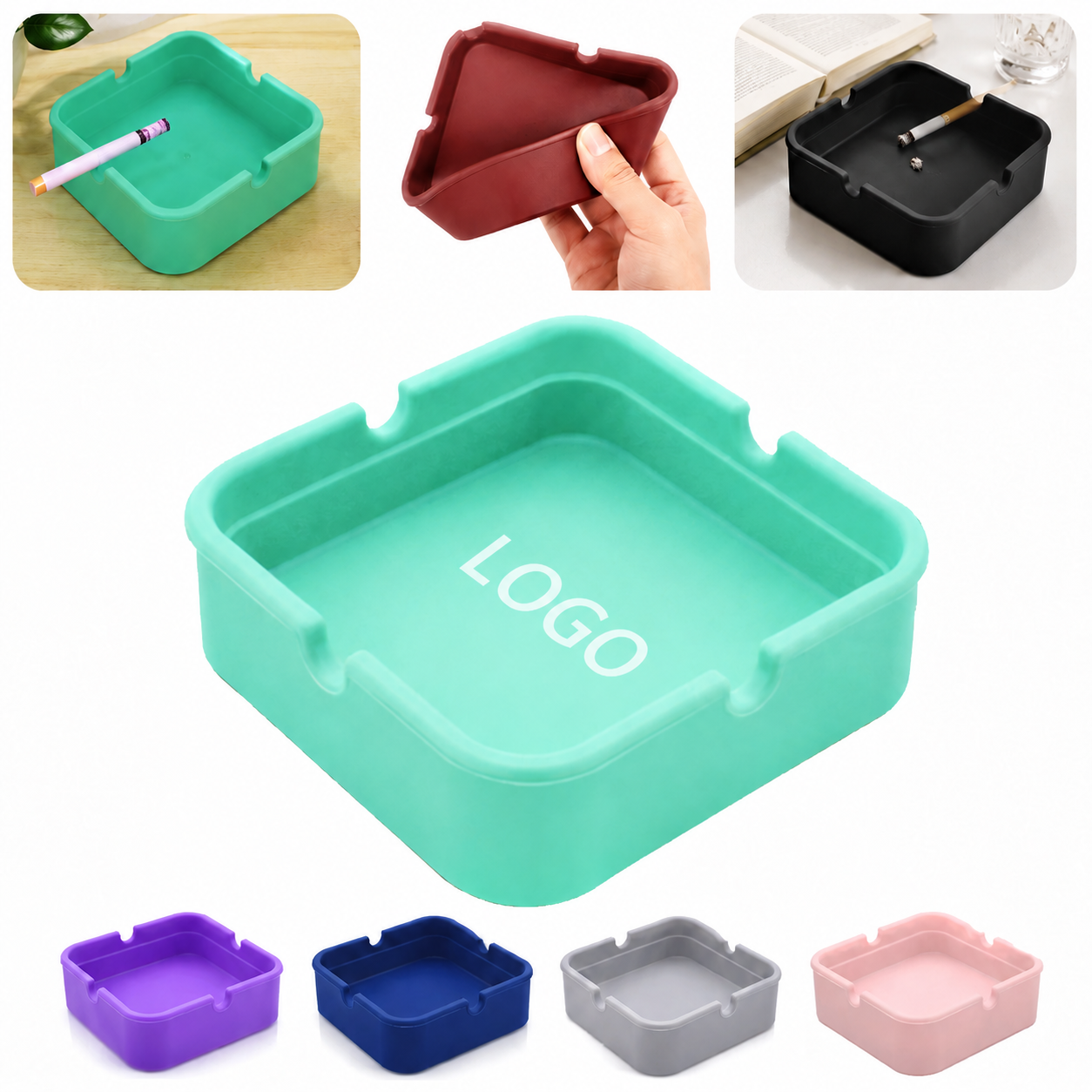 Flexible Square Silicone Ashtray for Outdoor and Desktop Use