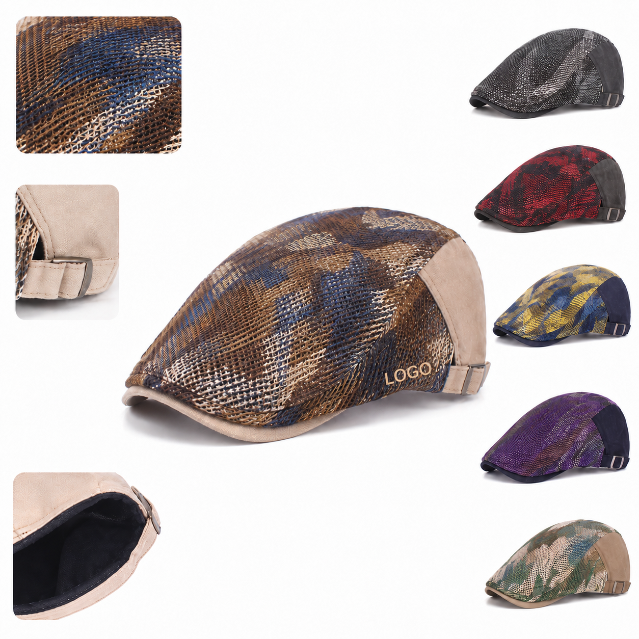 Breathable Camouflage Mesh Flat Cap - Adjustable Outdoor Ivy Hat