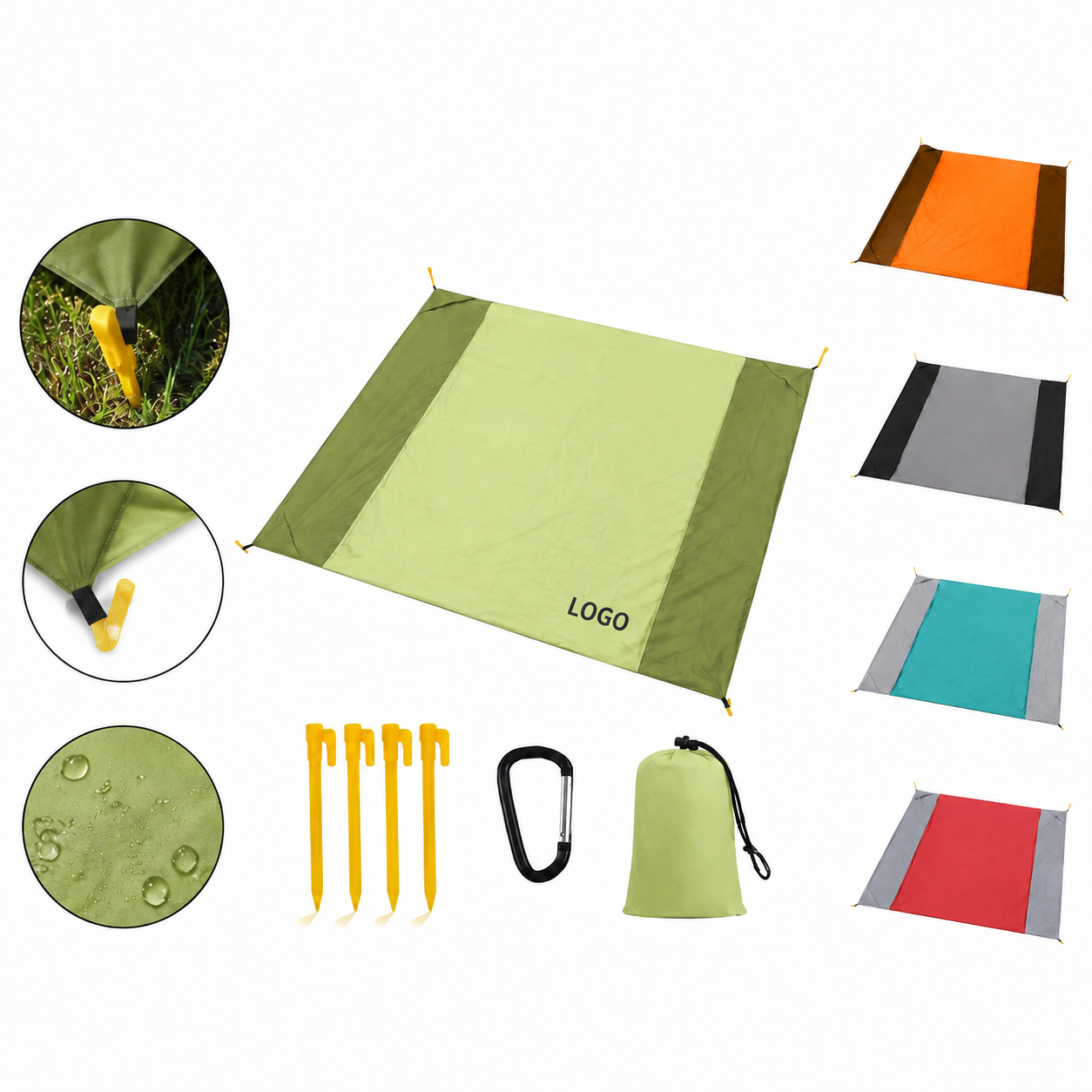 Foldable Outdoor Ground Mat with Ground Stakes and Carry Pouch