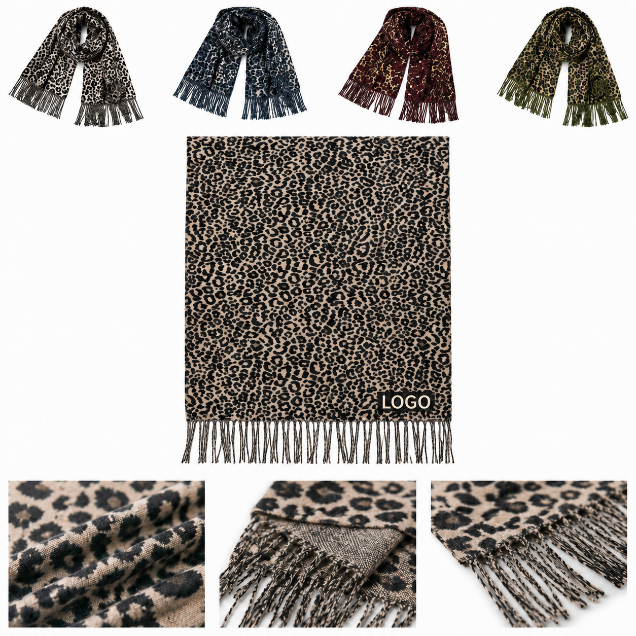 Leopard Pattern Fashion Wrap with Decorative Fringes