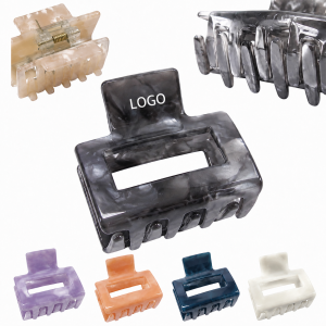 Large Rectangular Cellulose Acetate Hair Claw with Marbled Pattern